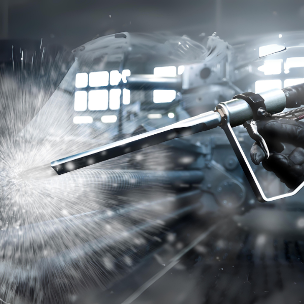 FEVI water sandblaster in action on metal surfaces