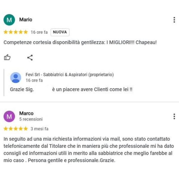 References and feedback from FEVI srl customers