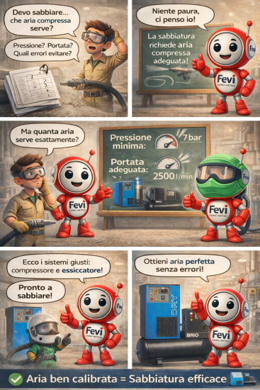 Aria compressa per sabbiatura (tabelle, calcoli, errori da evitare)